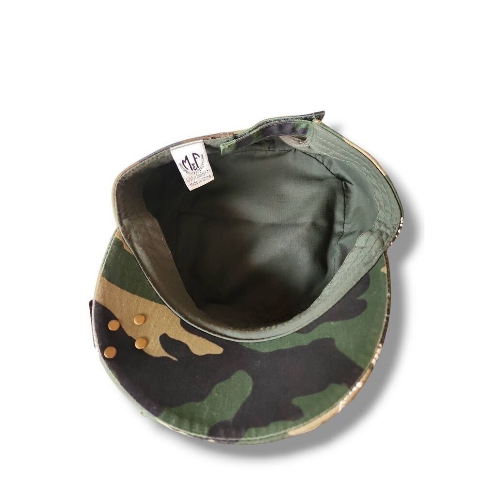 Vintage Y2K Cyber‎ Grunge Western Products Green Camo Rhinestone Cross Army Hat - Picture 4 of 5
